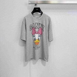 Ganni Gray Tee with Pink Cartoon Design